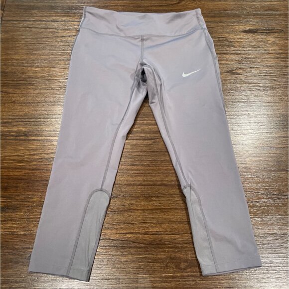 Nike Dri-Fit Women's Sz M Gray/Light Purple Leggings Crop Capri Running 22.5"L - Picture 1 of 13